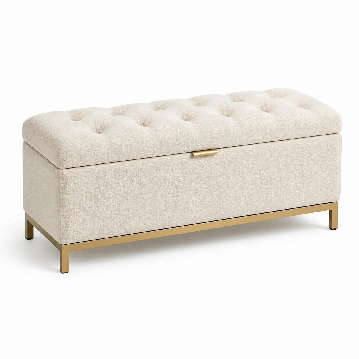 Leinen Aufbewahrungsbank Beige Metallrahmen 120cm
