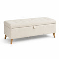Rechteckige Aufbewahrungsbank aus Stoff mit Holzbeinen in Creme 120x40x45 cm