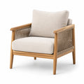 Sessel aus Holz mit Leinenbezug in Beige