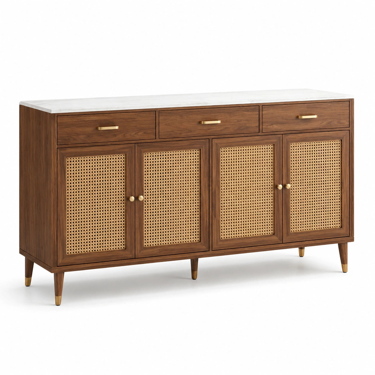 Rechteckige Anrichte Walnuss Rattan Massivholz