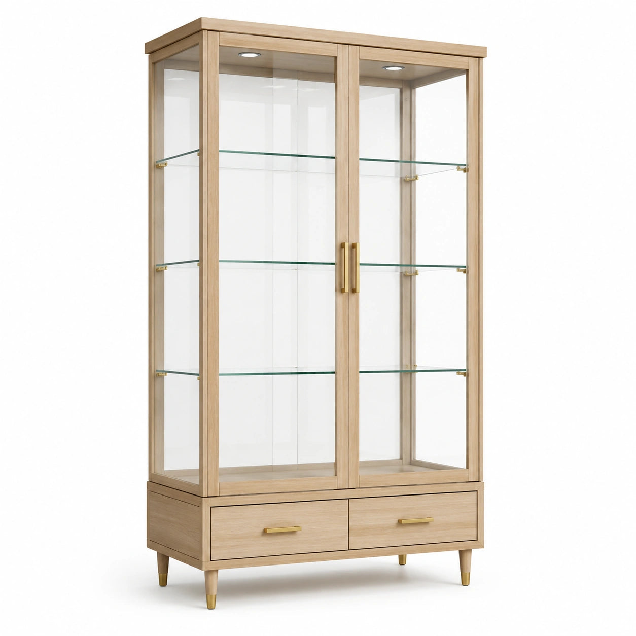 Eichenholz-Vitrine mit gehärtetem Glas 180cm x 90cm x 40cm