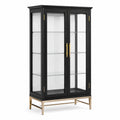 Vitrine gehärtetes Glas Stahl Schwarz 180cm