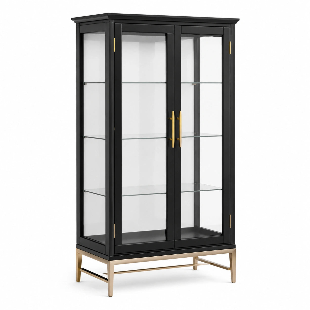 Vitrine gehärtetes Glas Stahl Schwarz 180cm