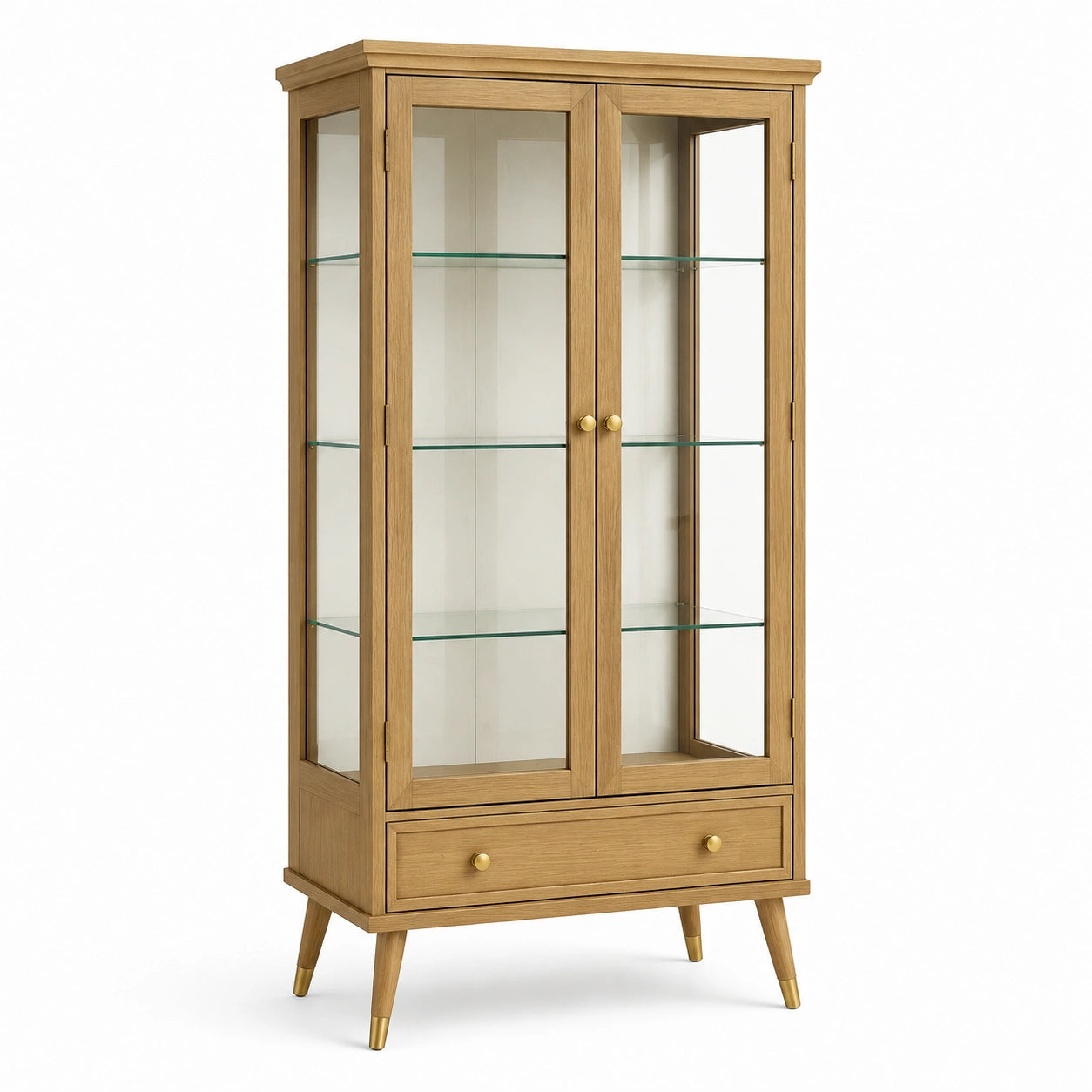 Vitrine aus Holz mit gehärtetem Glas und Schublade 180cm