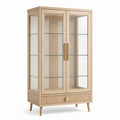 Vitrine aus Eichenholz mit Glasregalen und Schublade, 180cm