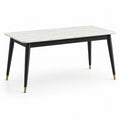 Rechteckiger Esstisch aus MDF mit Marmoroptik und Metallbeinen, 160x80x75 cm, Weiß/Schwarz