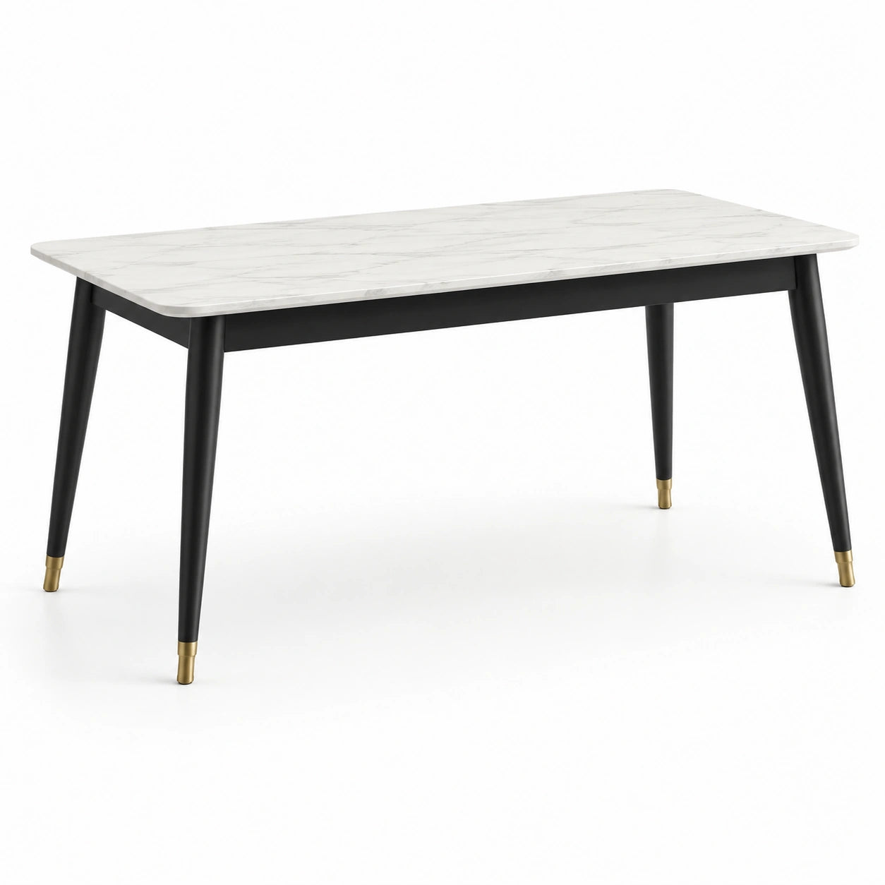 Rechteckiger Esstisch aus MDF mit Marmoroptik und Metallbeinen, 160x80x75 cm, Weiß/Schwarz