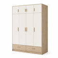 Kleiderschrank mit 5 Türen und 2 Schubladen, Eiche/Weiß, Holzwerkstoff