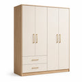 Kleiderschrank mit 4 Türen und 2 Schubladen, MDF, Eiche und Beige, 180 cm x 60 cm x 200 cm