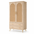 Kleiderschrank mit 2 Türen und 2 Schubladen aus Eichenholz und Rattan, 180 cm hoch