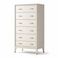 Hohe Kommode mit 6 Schubladen aus MDF und Eichenholz, Beige, 150x80x45cm