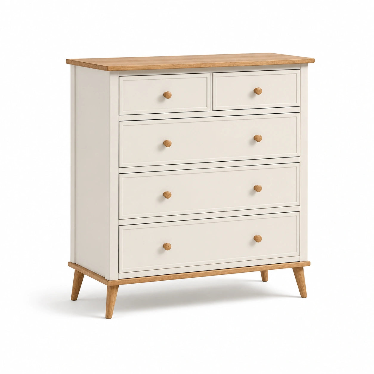 Kommode mit 5 Schubladen aus Holz in Creme/Hellbraun