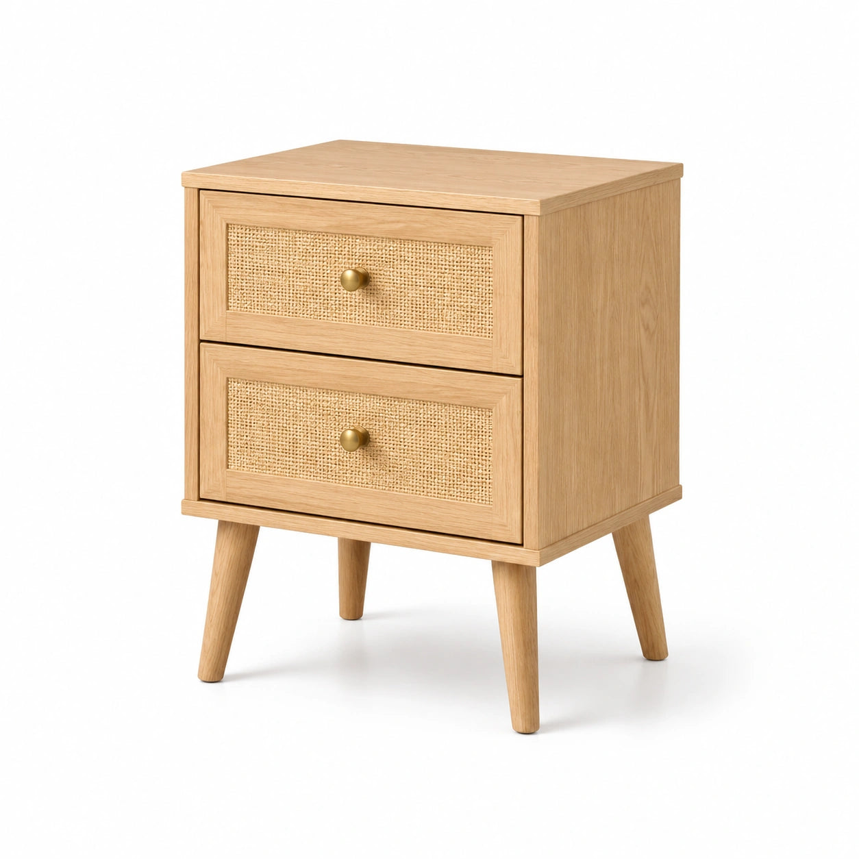 Nachttisch aus Holz und Rattan mit 2 Schubladen