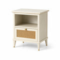 Nachttisch Holzoptik Beige mit Rattangeflecht