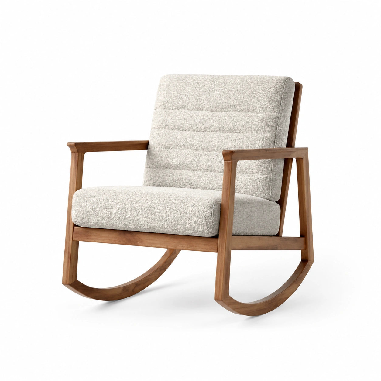 Massivholz-Schaukelstuhl mit Leinenpolsterung Beige