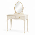 Schminktisch aus Holz mit ovalem Spiegel in Creme und Gold