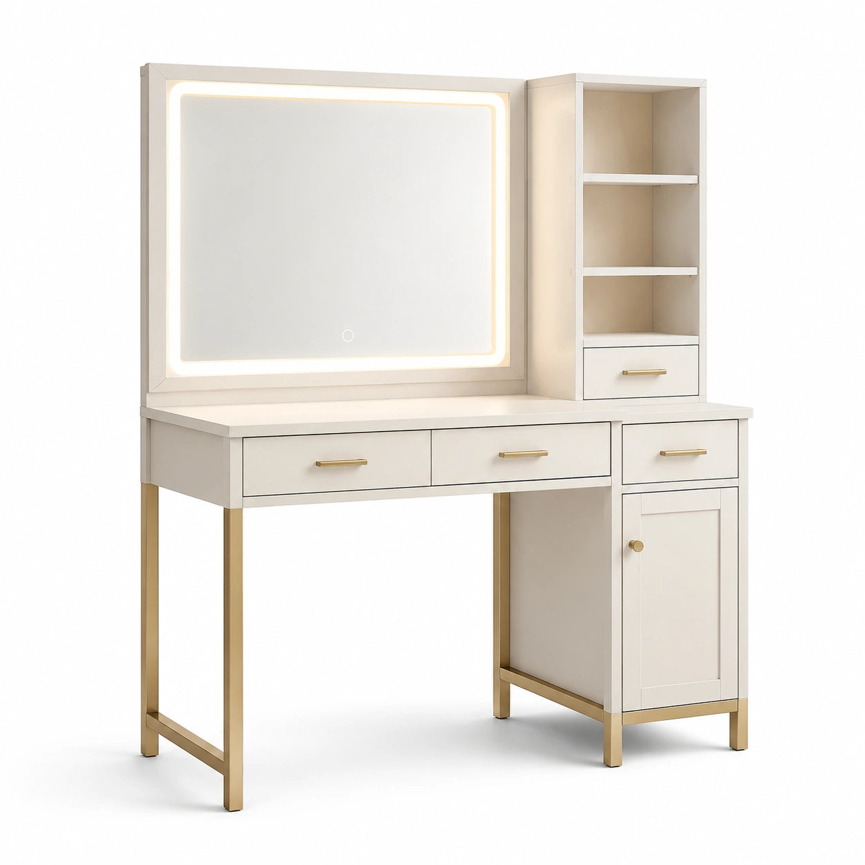 Schminktisch MDF mit Spiegel und LED, 80x140x40 cm